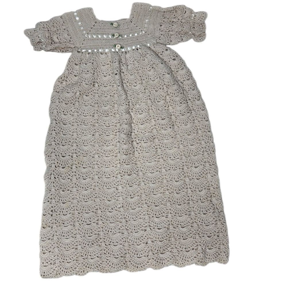 Vintage Handmade Crocheted Baby Christening Gown.